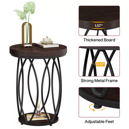 Kerlin 18.3 In. Rustic Brown round Side Table Wood End Table with Metal Frame fo