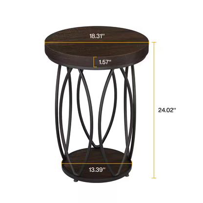 Kerlin 18.3 In. Rustic Brown round Side Table Wood End Table with Metal Frame fo