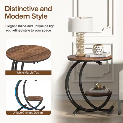 Kerlin 20 In. Brown Black Wood round Side Table, 2-Tier Industrial End Table wit