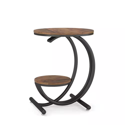 Kerlin 20 In. Brown Black Wood round Side Table, 2-Tier Industrial End Table wit
