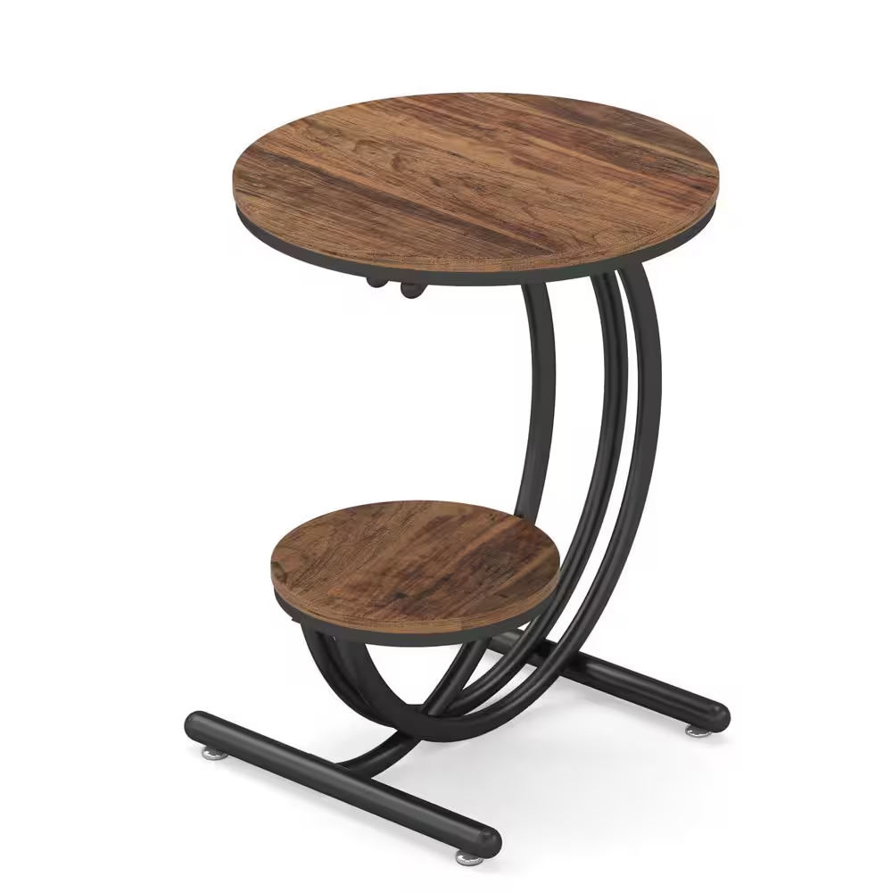Kerlin 20 In. Brown Black Wood round Side Table, 2-Tier Industrial End Table wit