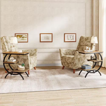 Kerlin 23.6 In. Light Brown Wood and Metal C-Shaped End Table, 3-Tier Side Table