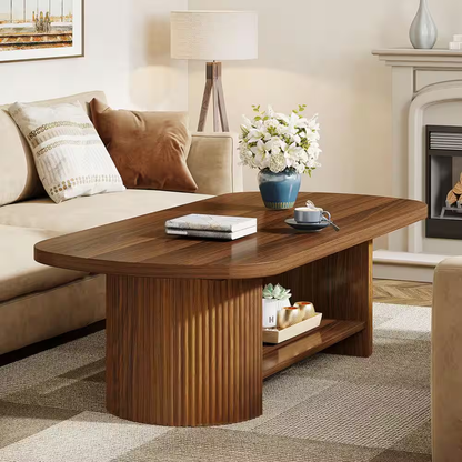 Kerlin 45.27 In. Brown Rectangle MDF Coffee Table with Storage Shelf, Rustic Cen
