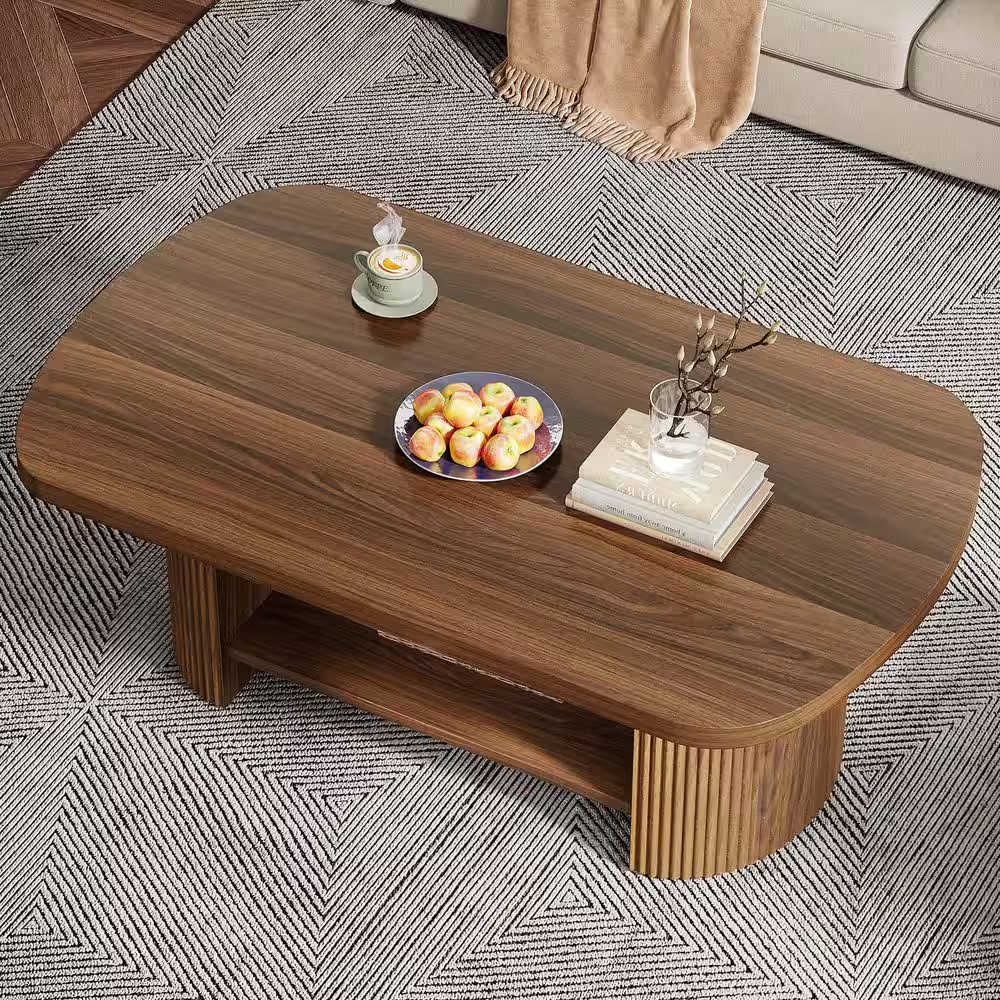 Kerlin 45.27 In. Brown Rectangle MDF Coffee Table with Storage Shelf, Rustic Cen