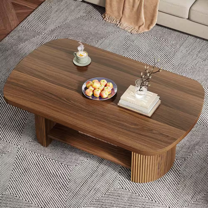 Kerlin 45.27 In. Brown Rectangle MDF Coffee Table with Storage Shelf, Rustic Cen