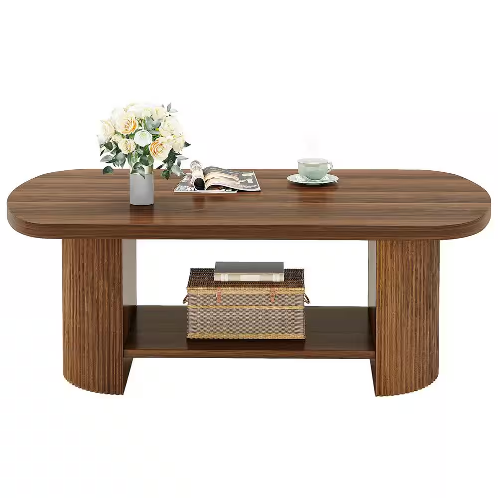 Kerlin 45.27 In. Brown Rectangle MDF Coffee Table with Storage Shelf, Rustic Cen