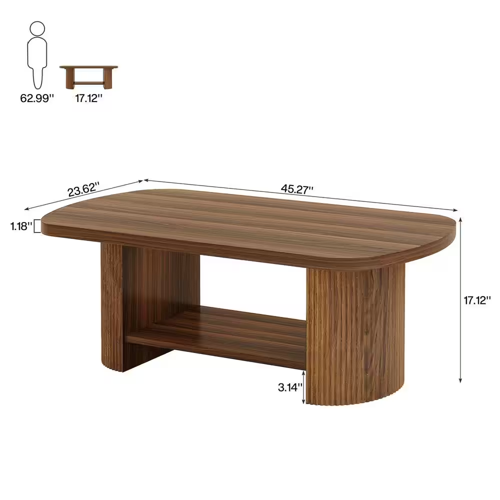 Kerlin 45.27 In. Brown Rectangle MDF Coffee Table with Storage Shelf, Rustic Cen