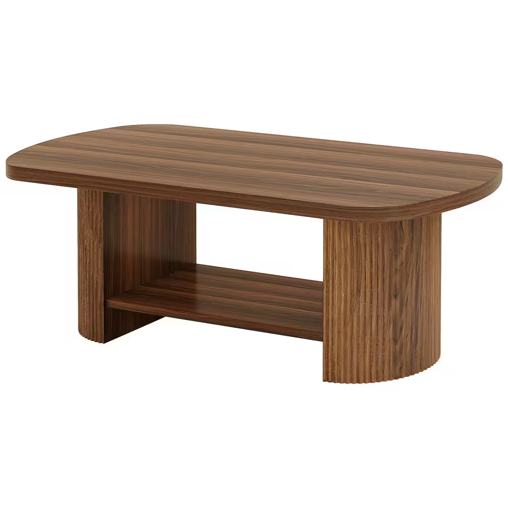 Kerlin 45.27 In. Brown Rectangle MDF Coffee Table with Storage Shelf, Rustic Cen