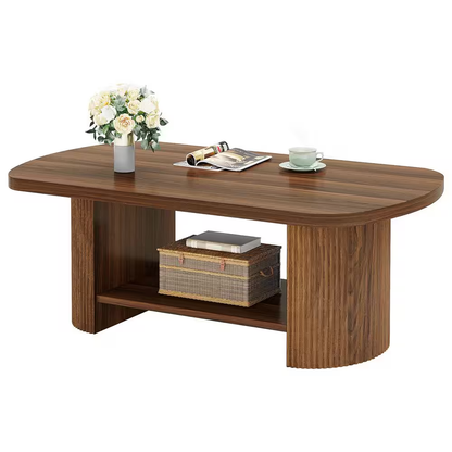 Kerlin 45.27 In. Brown Rectangle MDF Coffee Table with Storage Shelf, Rustic Cen
