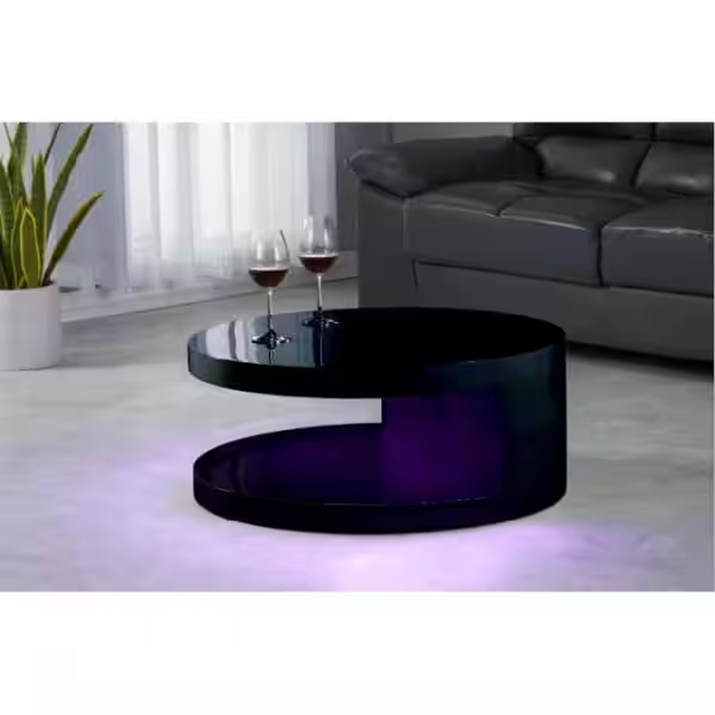LA VILLINO Modern Euro Coffee Table with Remote Multi-Colors LED Light, Glossy B