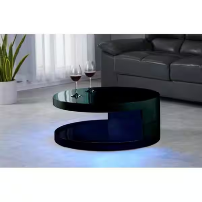 LA VILLINO Modern Euro Coffee Table with Remote Multi-Colors LED Light, Glossy B