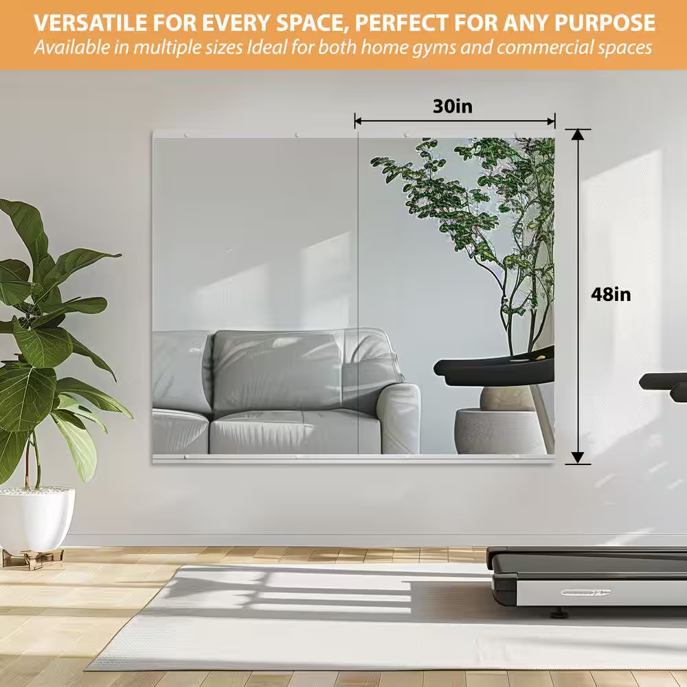 Large 2-Piece 48 In. W X 30 In. H Rectangle Framless Gym Mirror Yoga Mirror Temp