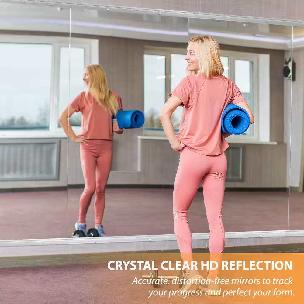 Large 2-Piece 48 In. W X 30 In. H Rectangle Framless Gym Mirror Yoga Mirror Temp