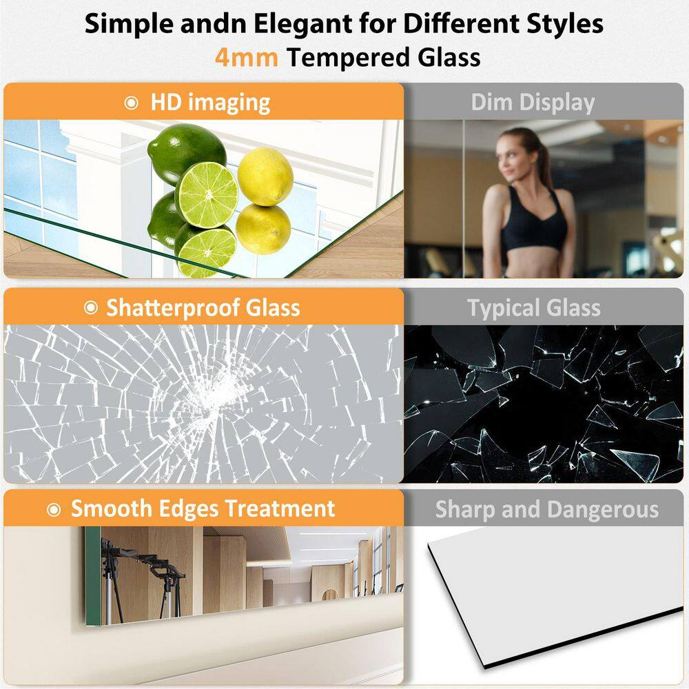Large 2-Piece 48 In. W X 30 In. H Rectangle Framless Gym Mirror Yoga Mirror Temp