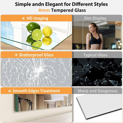 Large 2-Piece 48 In. W X 30 In. H Rectangle Framless Gym Mirror Yoga Mirror Temp
