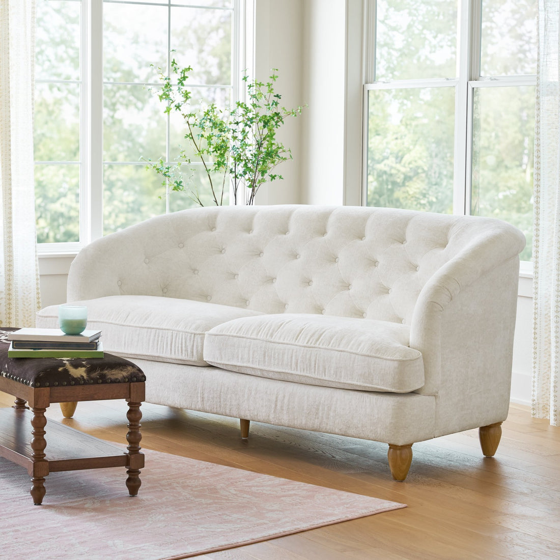 Laurel Tufted Sofa, Cream Velvet, 79.53 In