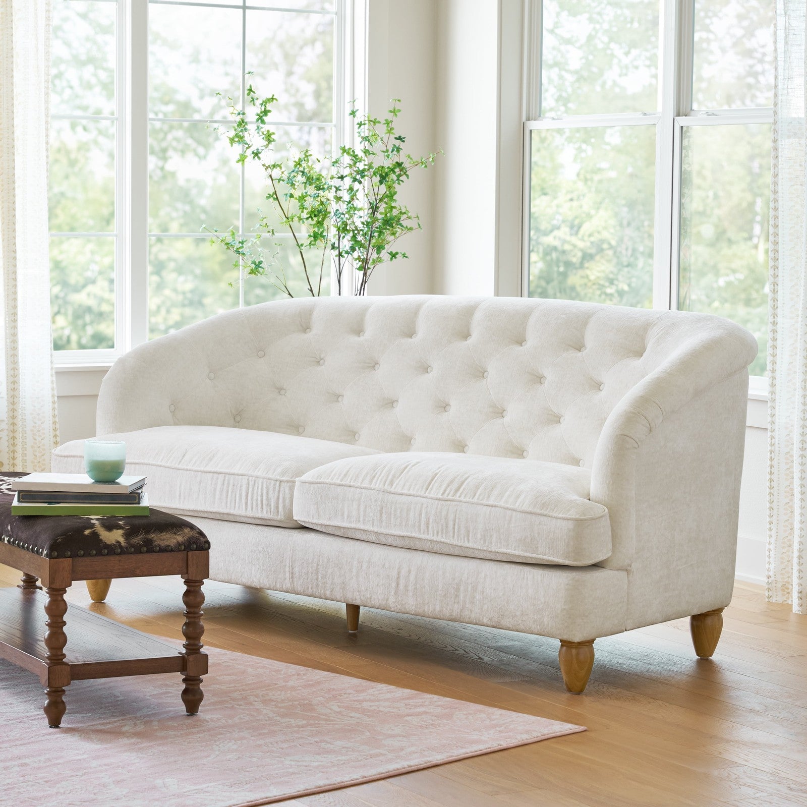 Laurel Tufted Sofa, Cream Velvet, 79.53 In