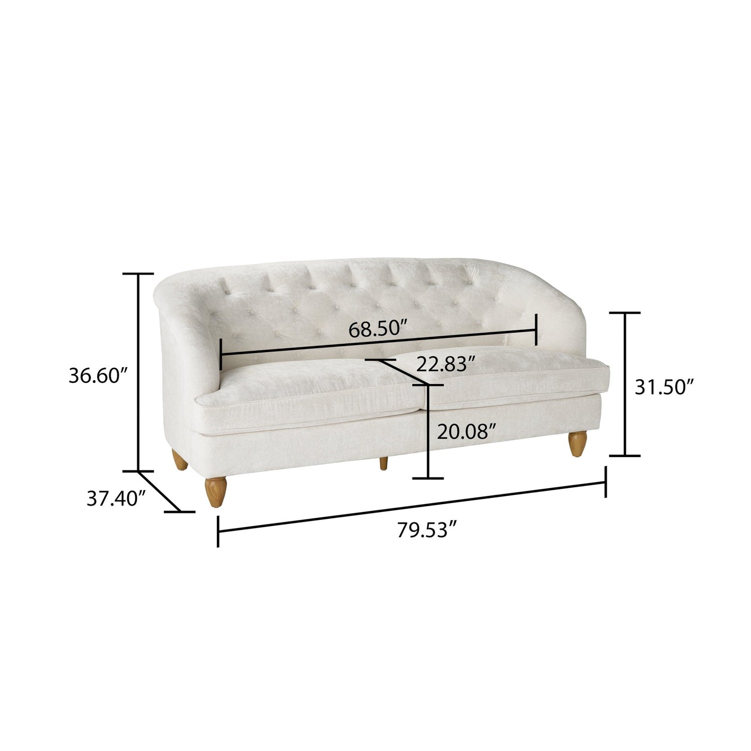 Laurel Tufted Sofa, Cream Velvet, 79.53 In