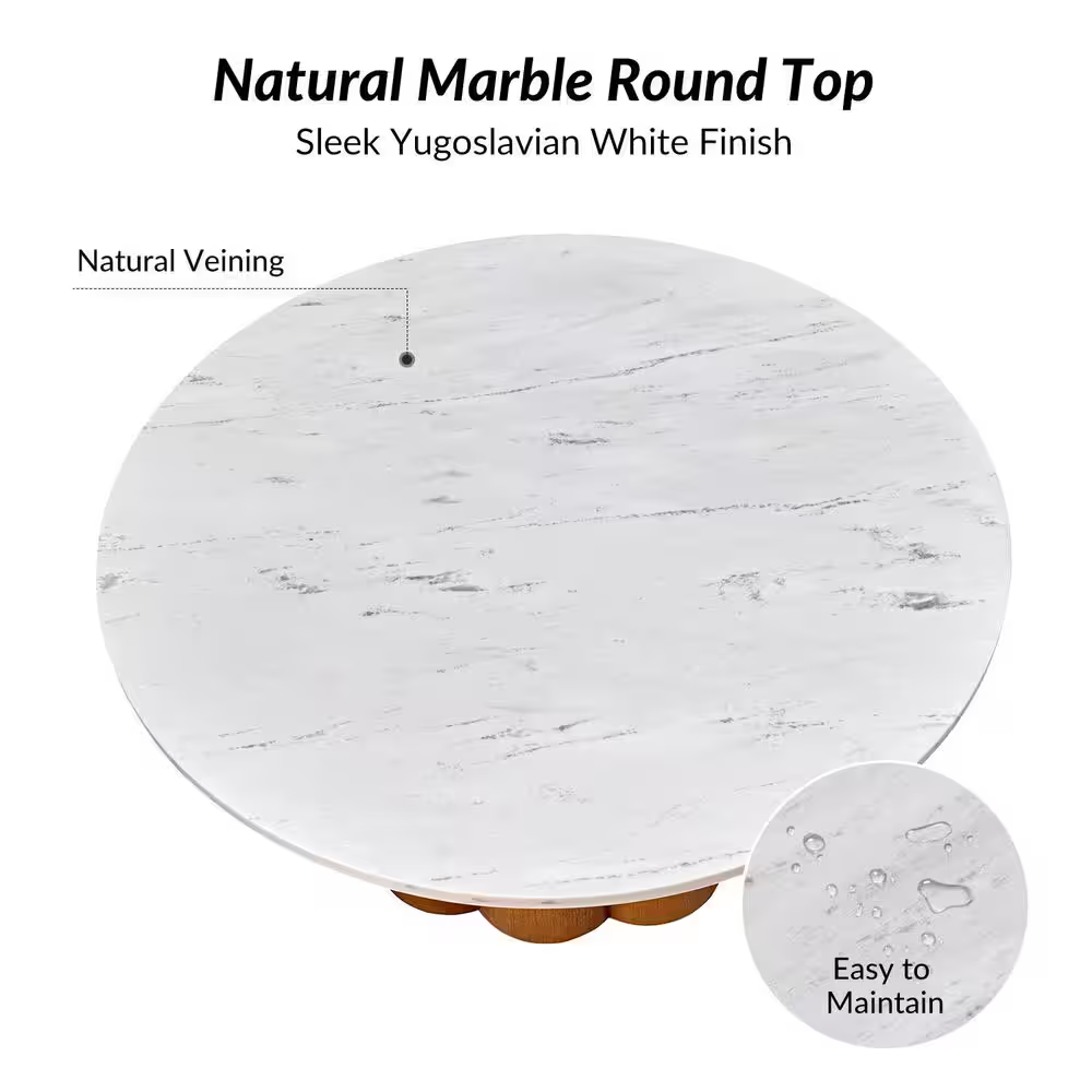 Liberto Walnut 36 In. W Modern Natural round Marble Coffee Table