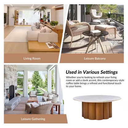 Liberto Walnut 36 In. W Modern Natural round Marble Coffee Table