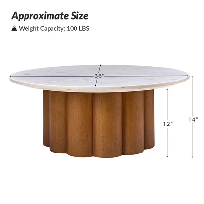 Liberto Walnut 36 In. W Modern Natural round Marble Coffee Table