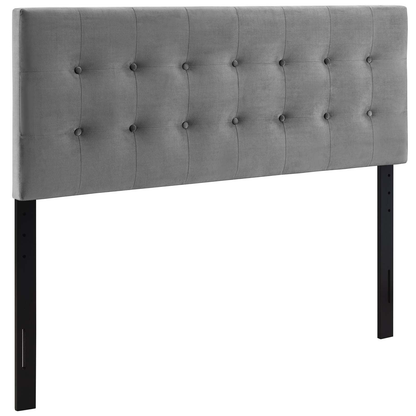 Lily Biscuit Tufted Twin Performance Velvet Headboard in Gray