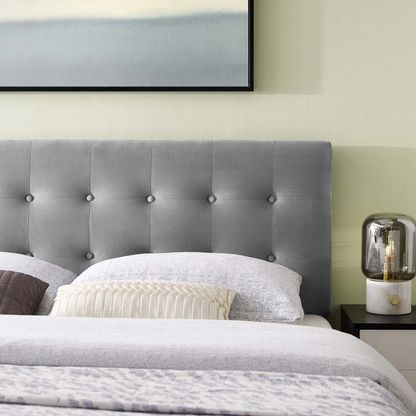 Lily Biscuit Tufted Twin Performance Velvet Headboard in Gray