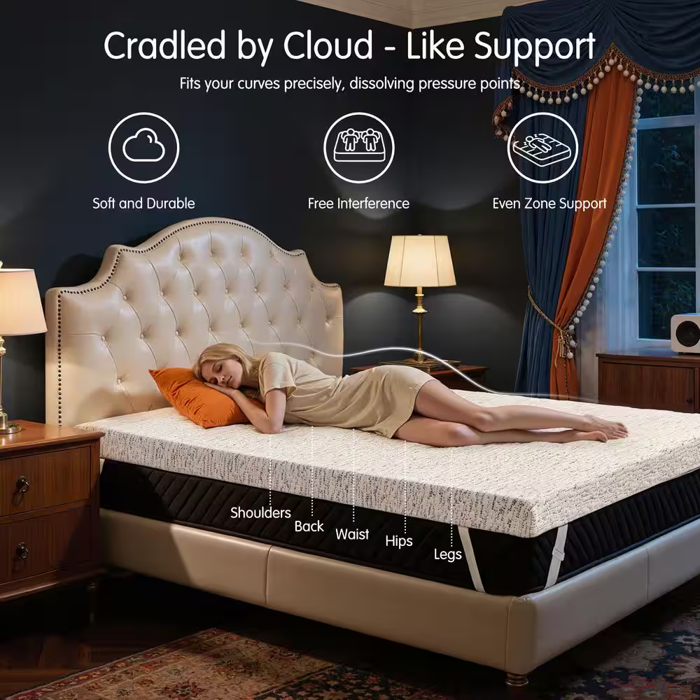 Medium 3 In. King Cooling Gel Memory Foam Mattress Topper, Skin-Friendly Fabric