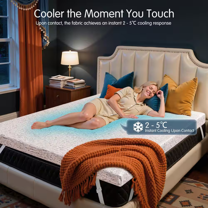 Medium 3 In. Queen Cooling Gel Memory Foam Mattress Topper, Anti-Slip Mesh Backi