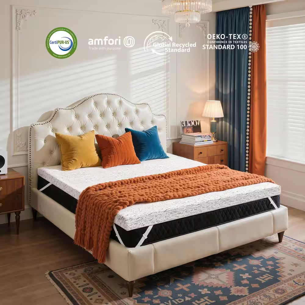 Medium 3 In. Queen Cooling Gel Memory Foam Mattress Topper, Anti-Slip Mesh Backi