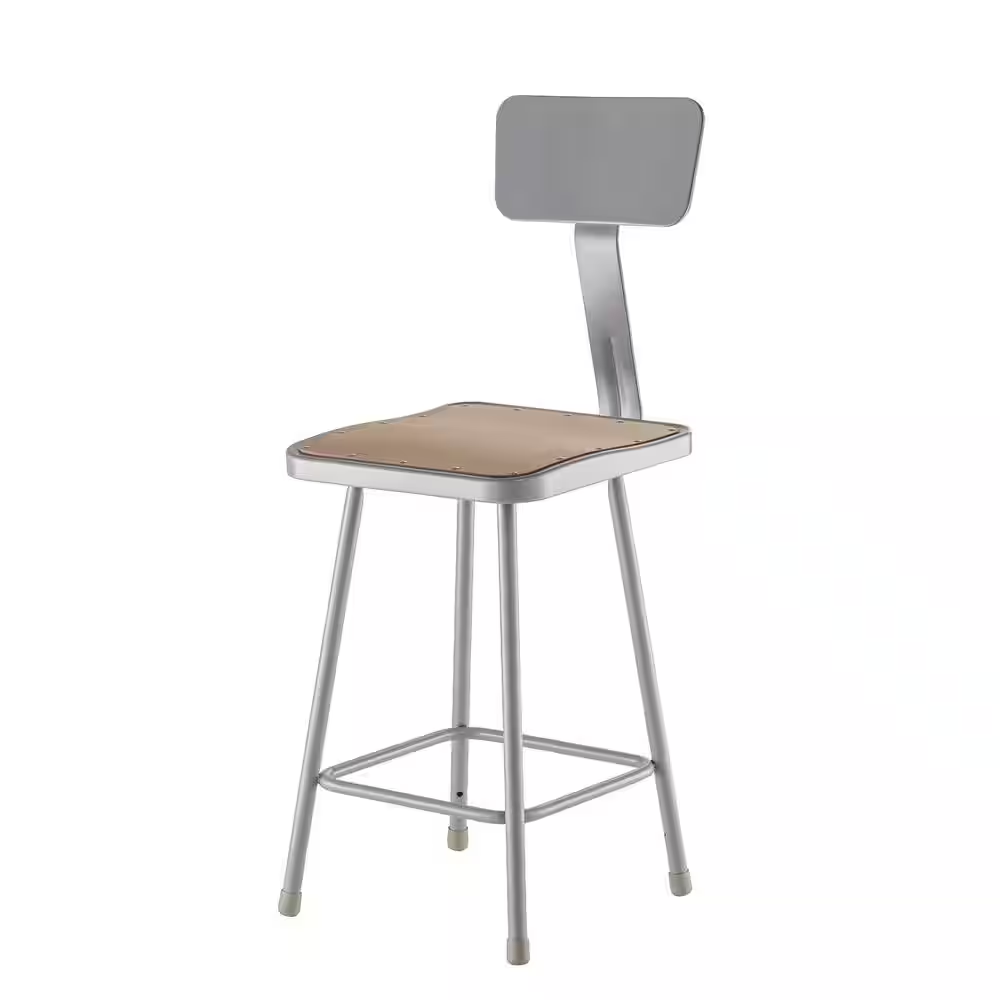 NPS 24 In. Grey Heavy Duty Square Seat Steel Stool with Backrest (2 Pack)