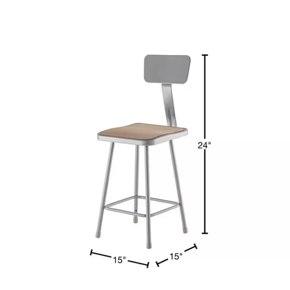 NPS 24 In. Grey Heavy Duty Square Seat Steel Stool with Backrest (2 Pack)