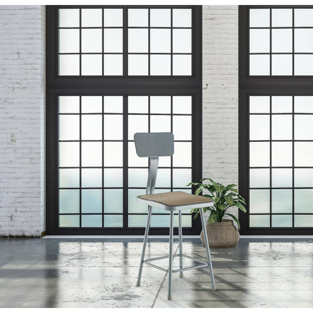 NPS 24 In. Grey Heavy Duty Square Seat Steel Stool with Backrest (2 Pack)