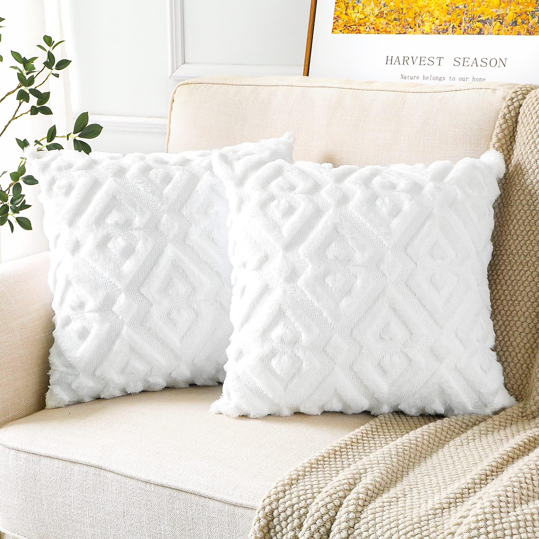 Pack of 2 Soft Plush Short Wool Velvet Decorative Throw Pillow Covers Luxury Sty