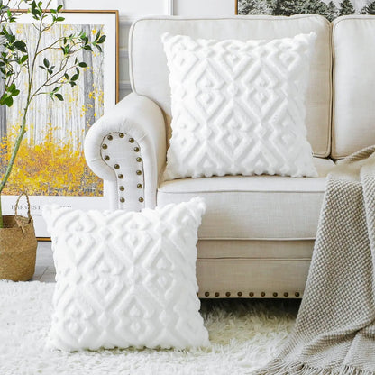 Pack of 2 Soft Plush Short Wool Velvet Decorative Throw Pillow Covers Luxury Sty