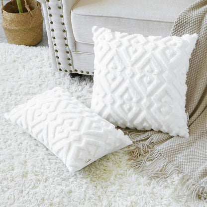 Pack of 2 Soft Plush Short Wool Velvet Decorative Throw Pillow Covers Luxury Sty