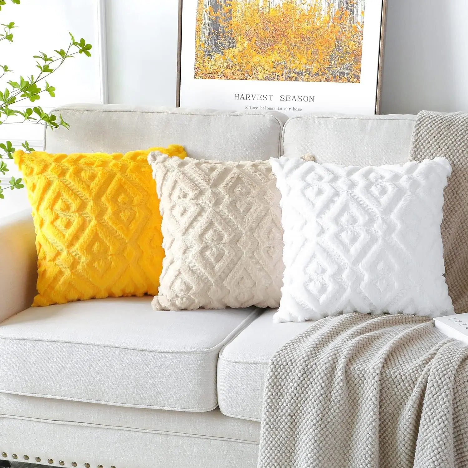 Pack of 2 Soft Plush Short Wool Velvet Decorative Throw Pillow Covers Luxury Sty