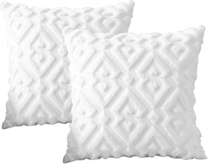 Pack of 2 Soft Plush Short Wool Velvet Decorative Throw Pillow Covers Luxury Sty