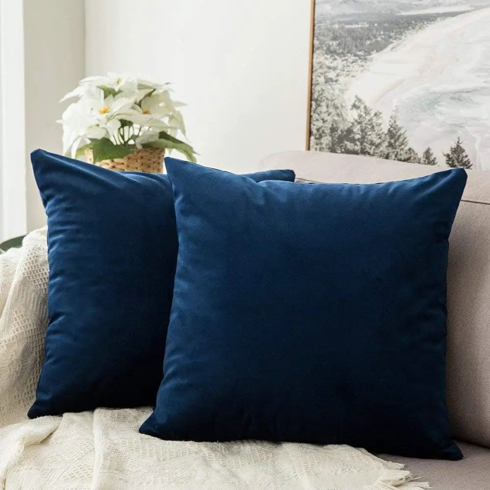 Pack of 2 Velvet Pillow Covers Decorative Square Pillowcase Soft Solid Dark Blue