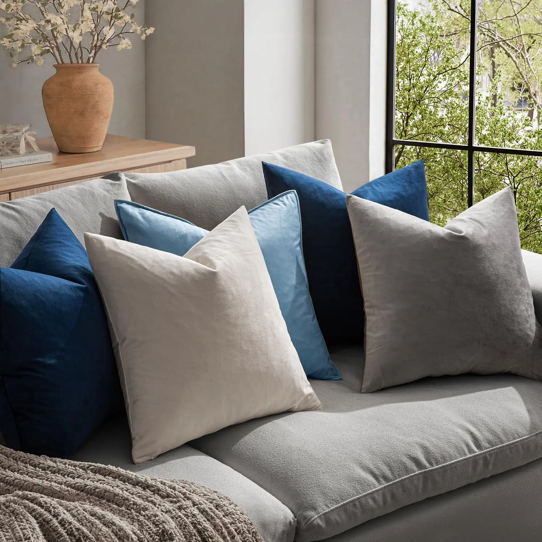 Pack of 2 Velvet Pillow Covers Decorative Square Pillowcase Soft Solid Dark Blue