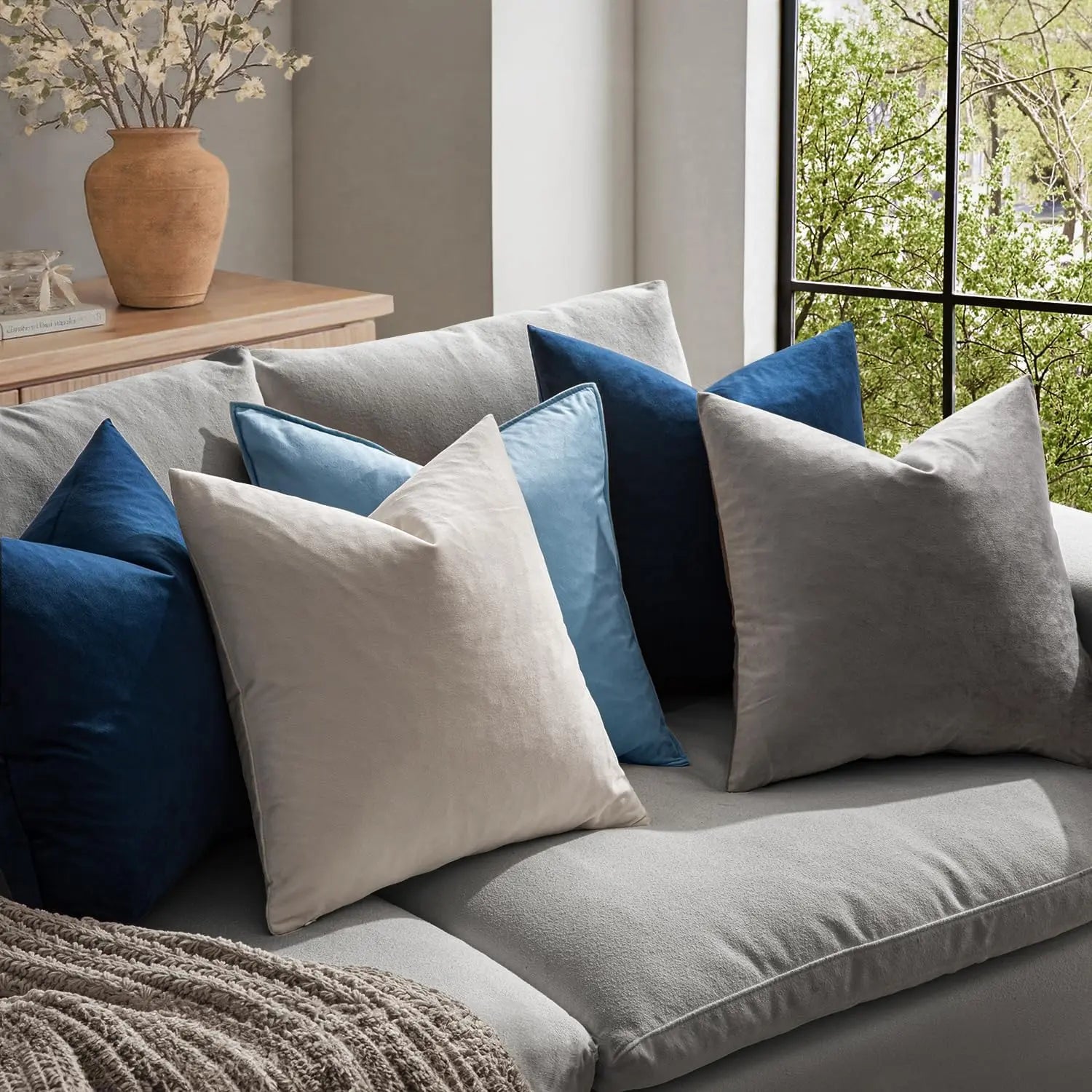 Pack of 2 Velvet Pillow Covers Decorative Square Pillowcase Soft Solid Dark Blue