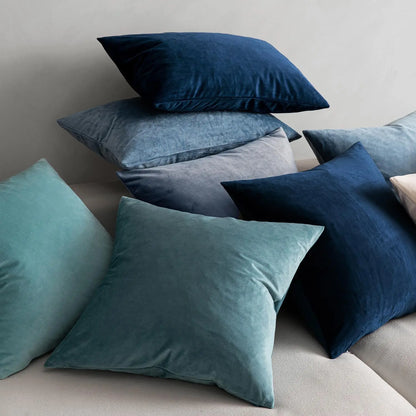 Pack of 2 Velvet Pillow Covers Decorative Square Pillowcase Soft Solid Dark Blue