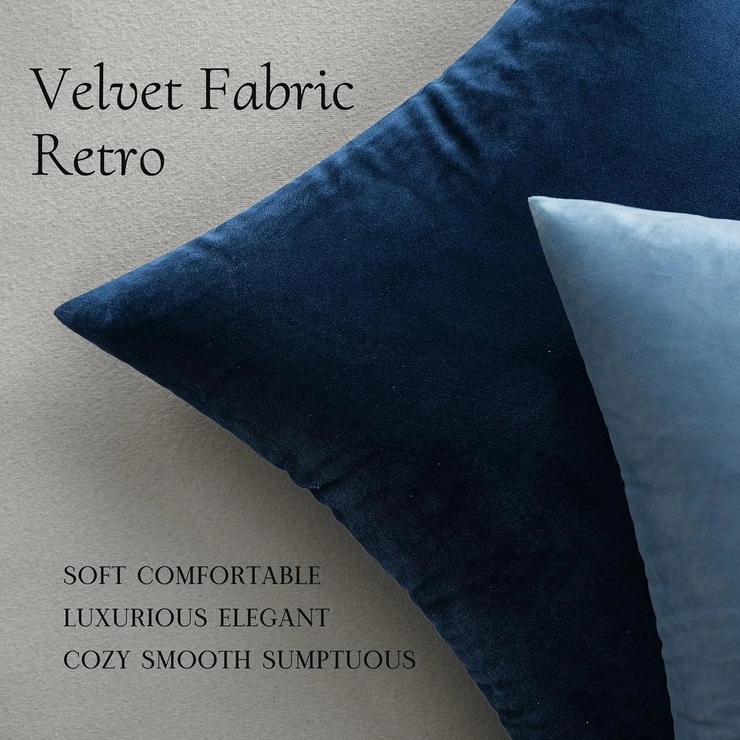 Pack of 2 Velvet Pillow Covers Decorative Square Pillowcase Soft Solid Dark Blue
