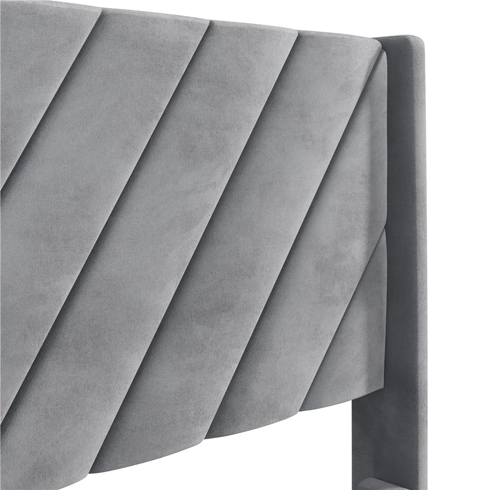 Queen Size Upholstered Platform Bed Frame with Tufted Headboard, Light Gray, Adu