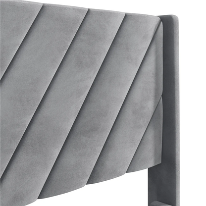 Queen Size Upholstered Platform Bed Frame with Tufted Headboard, Light Gray, Adu