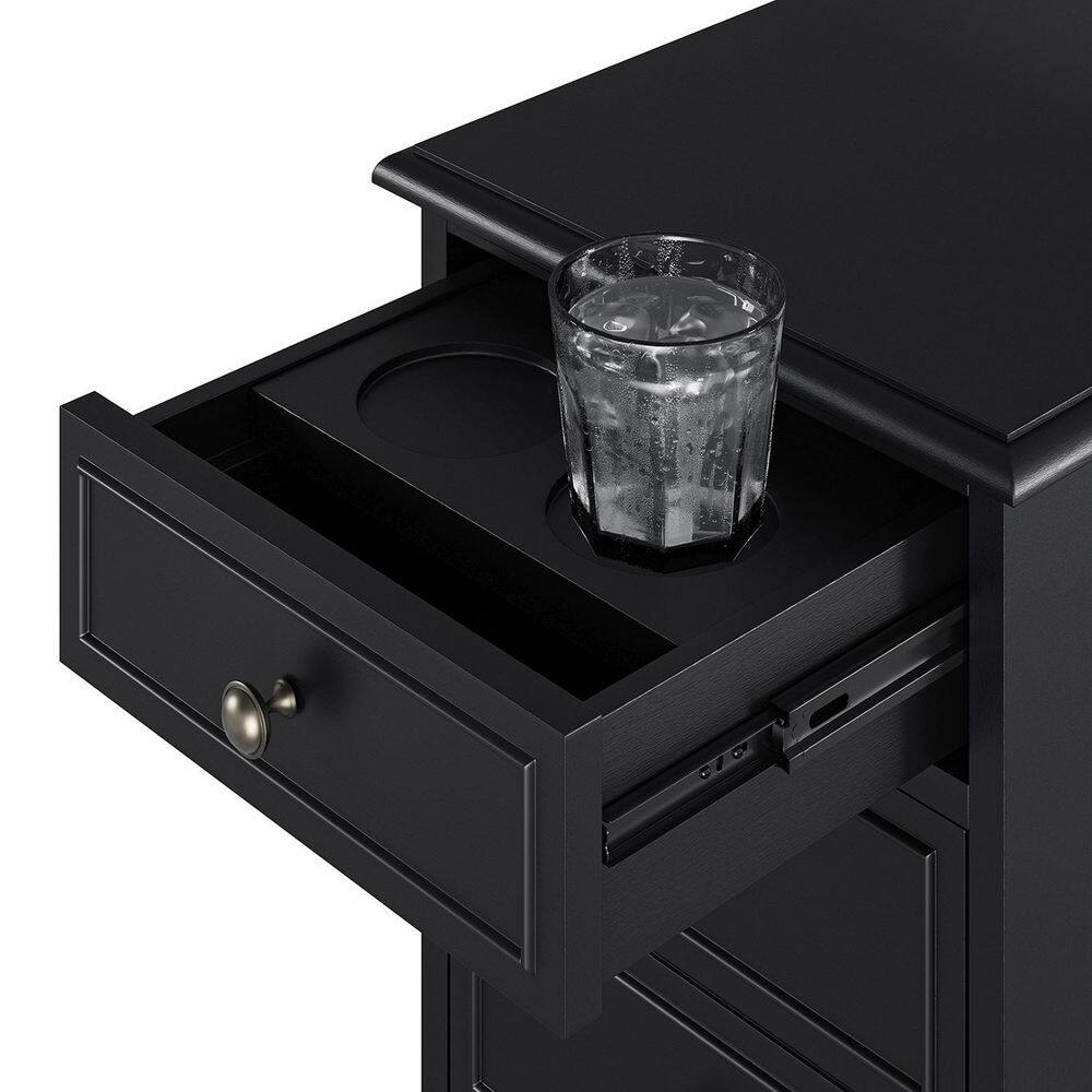 Ruperto Black 14 In. W MDF Rectangle End Table with Hooded Caster Wheels and Bui