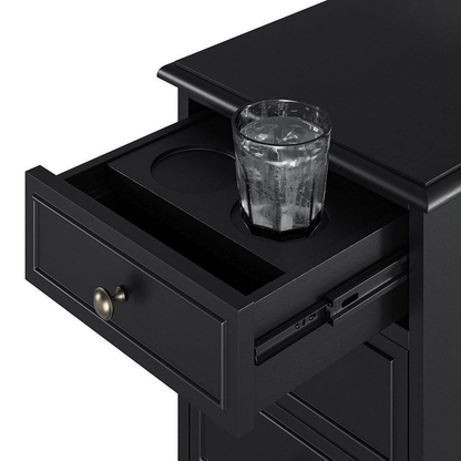 Ruperto Black 14 In. W MDF Rectangle End Table with Hooded Caster Wheels and Bui