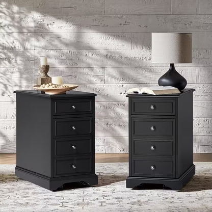 Ruperto Black 14 In. W MDF Rectangle End Table with Hooded Caster Wheels and Bui