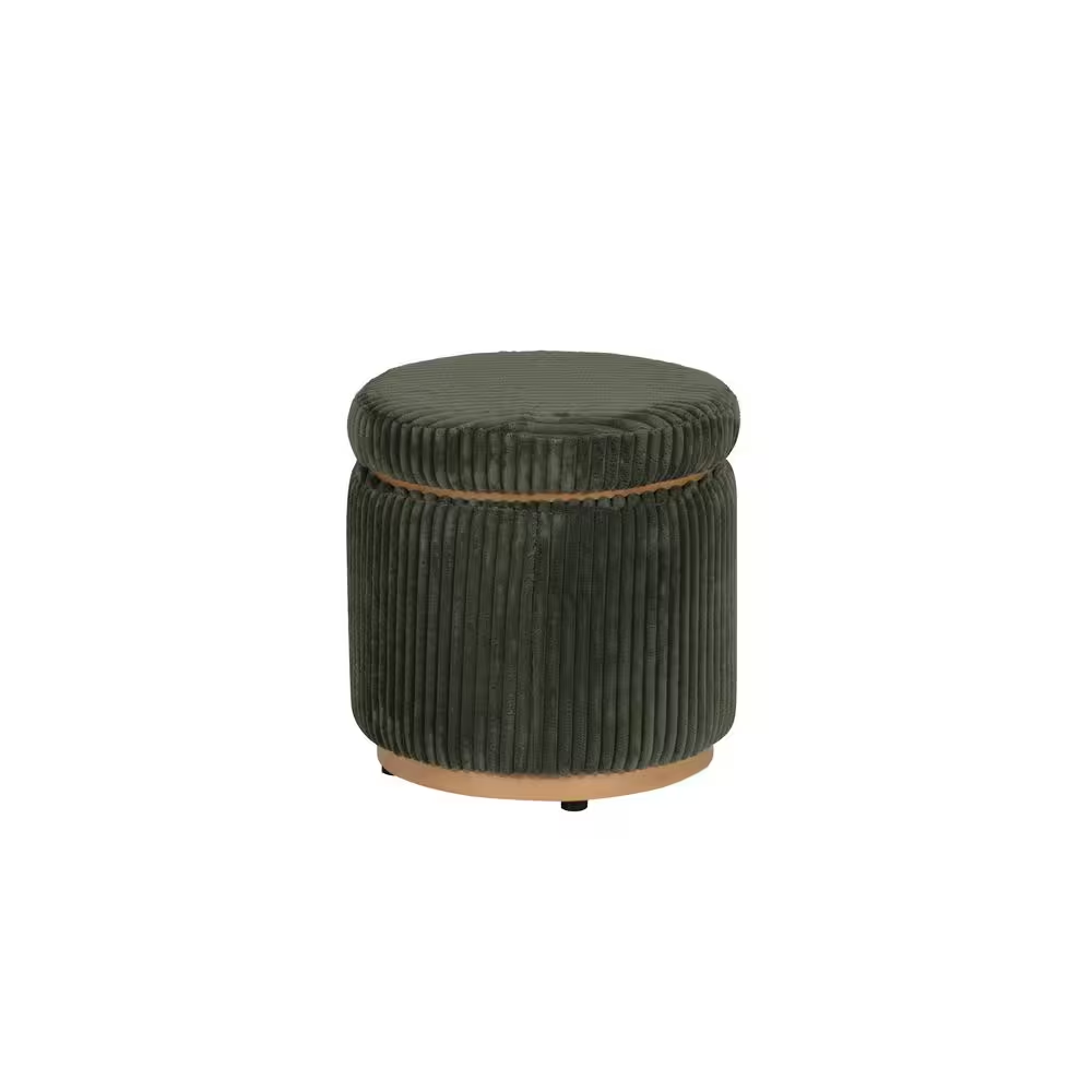 Savoy Corduroy Green Polyester round Storage Accent Small Ottoman