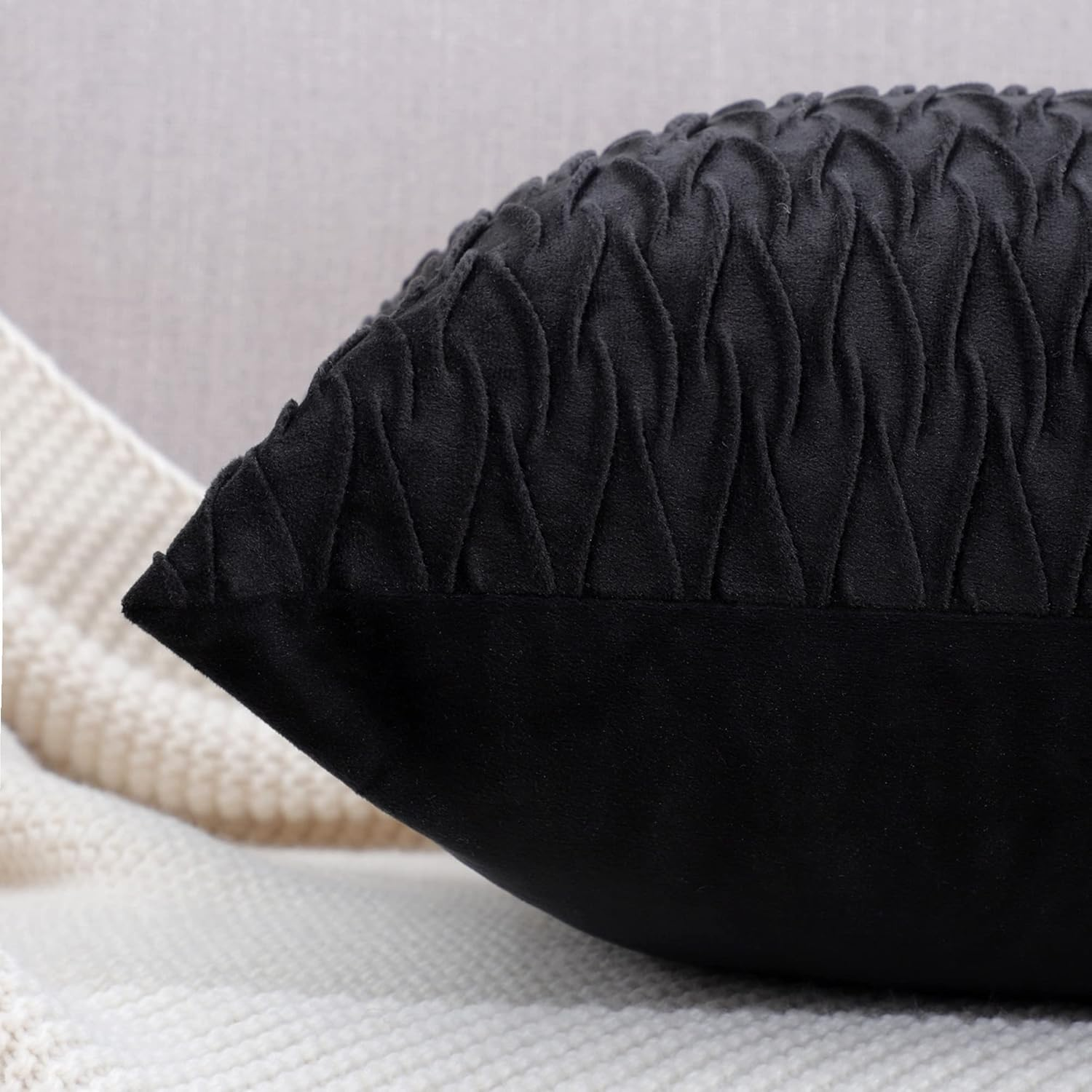 Set of 2 Super Soft Velvet Decorative Throw Pillow Covers 16X16 Inch Black Squar